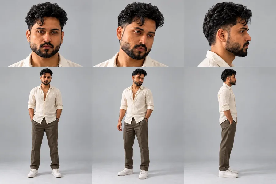 Character sheet of a male AI model